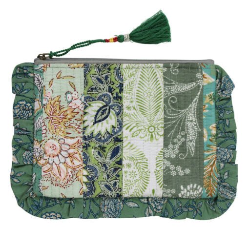 Green Mixed Fabric Quilted Make Up Bag