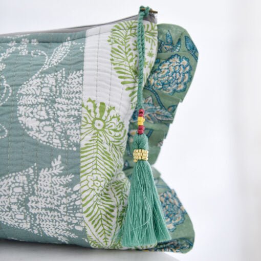 Green Mixed Fabric Quilted Make Up Bag