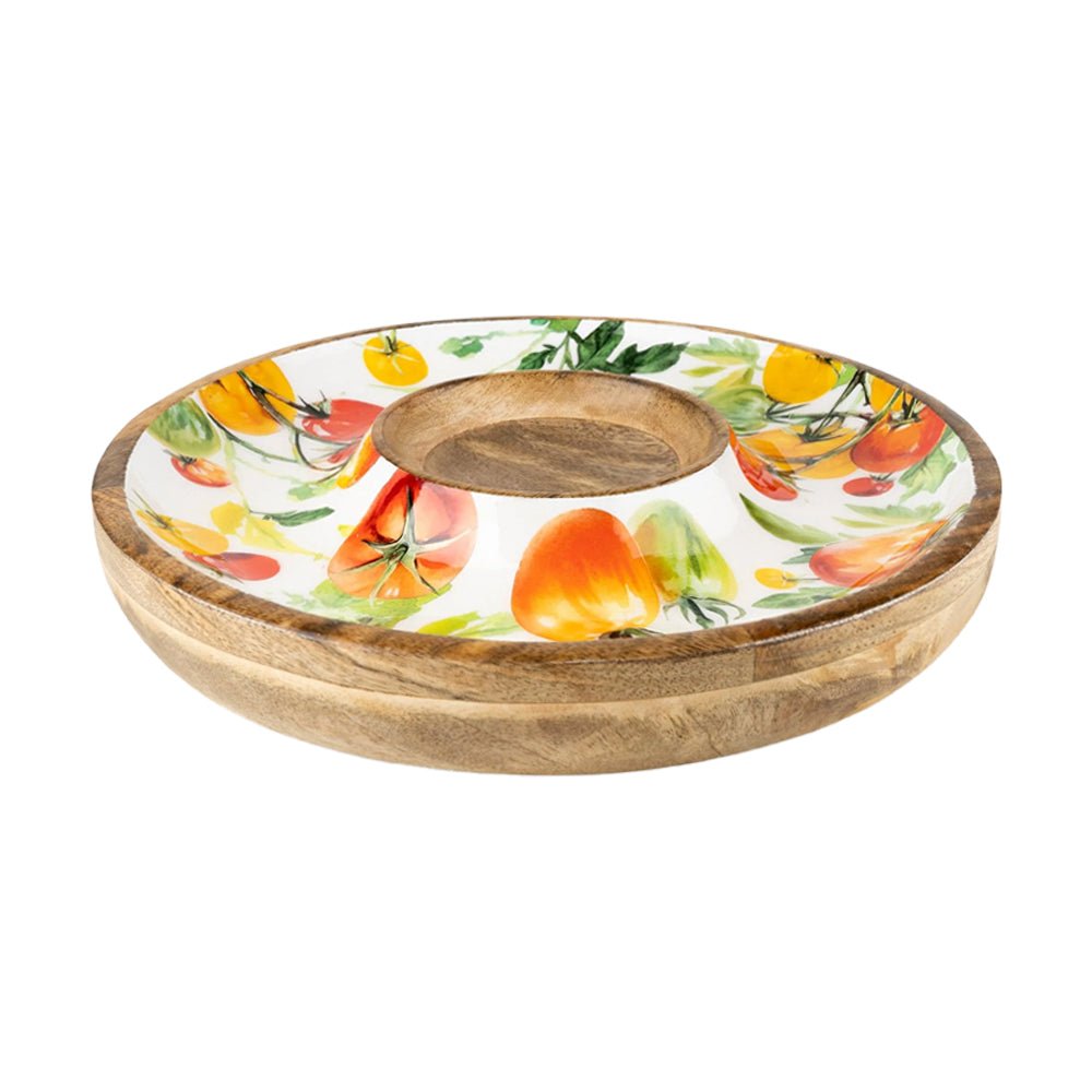 Handcrafted Mango Wood Chip and Dip Bowl, Tomato