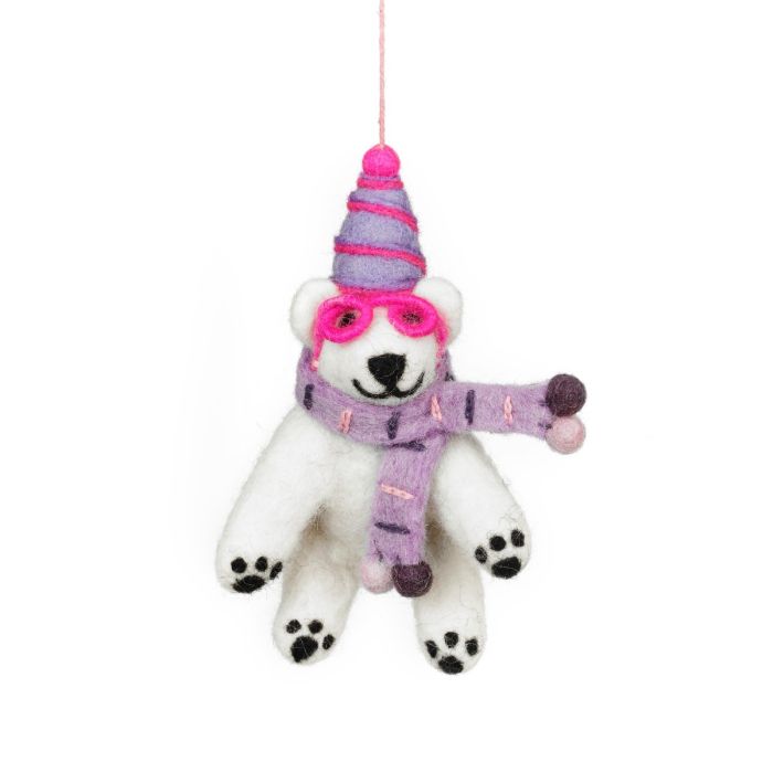 Handmade Felt Polar Bear, Hanging Decoration