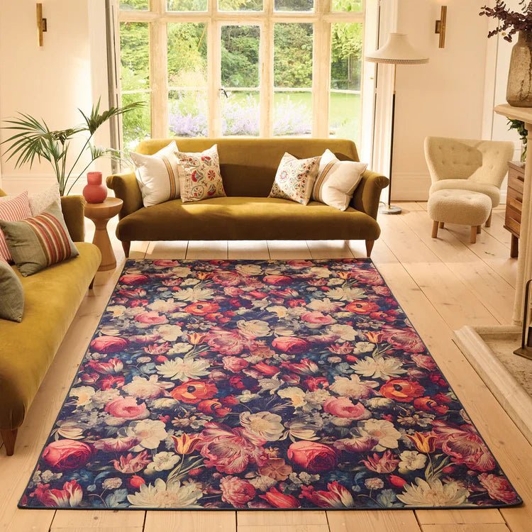 Hug Rug Eco-Washable Dark Florals Rug 120 x 185cm,160 x 230cm,185 x 275cm,75 x 220cm runner,75 x 300cm runner