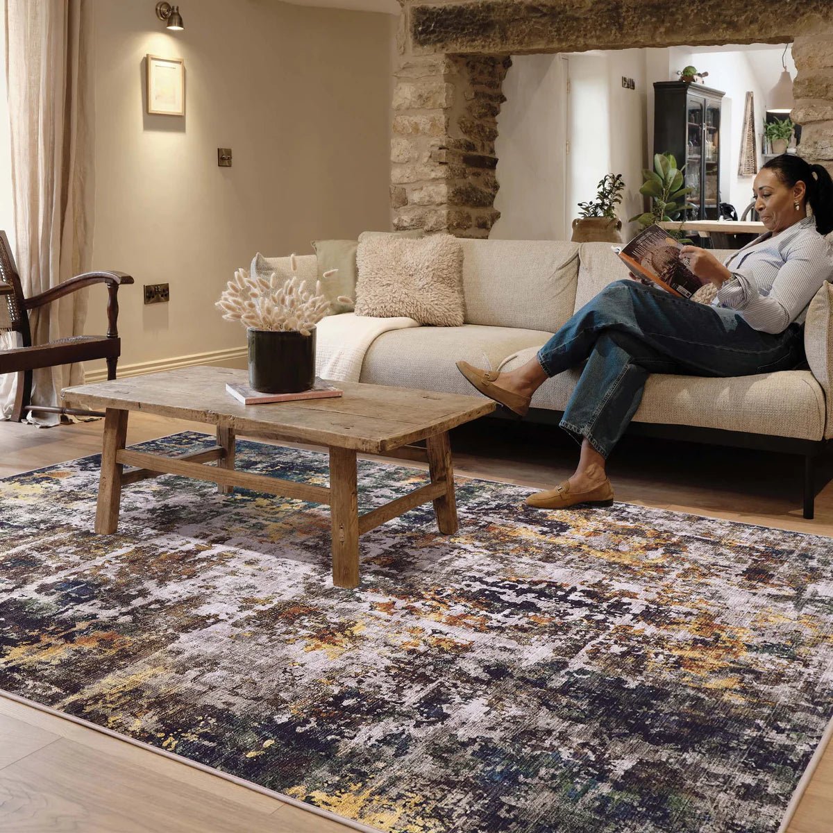 Hug Rug Eco-Washable Rafe Texture Natural Rug 75 x 220cm,120 x 185cm,160 x 230cm,185 x 275cm
