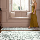 Hug Rug Eco-Washable Vintage Scroll Green Rug 75 x 220cm,185 x 275cm,160 x 230cm,120 x 185cm