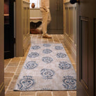 Hug Rug Eco-Washable Woodblock Paisley Blue 75 x 220cm,120 x 185cm,160 x 230cm,185 x 275cm