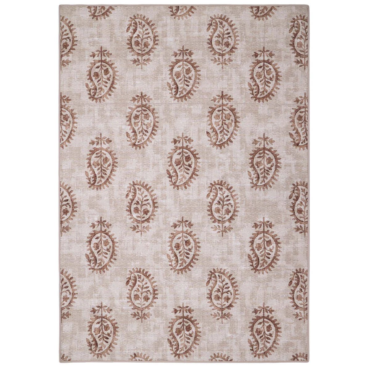 Hug Rug Eco-Washable Woodblock Paisley Rust 75 x 220cm,120 x 185cm,160 x 230cm,185 x 275cm