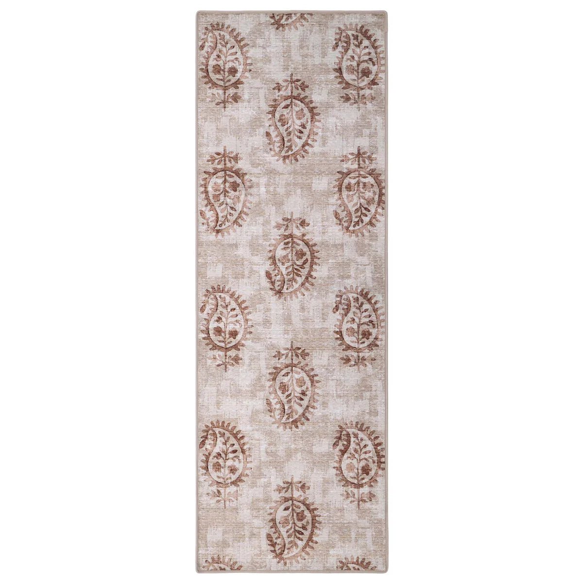 Hug Rug Eco-Washable Woodblock Paisley Rust 75 x 220cm,120 x 185cm,160 x 230cm,185 x 275cm