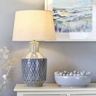 Indigo Diamond Patterned Lamp with Shade