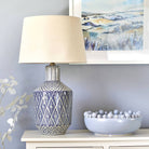 Indigo Diamond Patterned Lamp with Shade