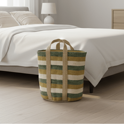 Jute Storage Basket, Olive and Saffron