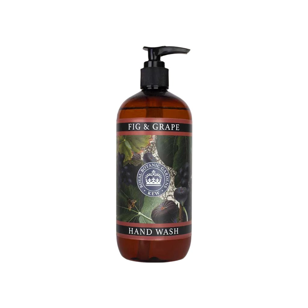 500ml Fig and Grape hand wash bottle featuring a pump dispenser and botanical illustrations of figs and leaves.