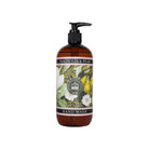 500ml amber bottle of Magnolia and Pear hand wash with botanical illustrations and a black pump top.