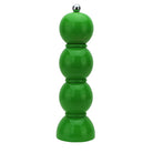 Leaf green high gloss bobbin shaped salt and pepper grinder with a silver screw knob