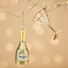 Lets Celebrate Glitter Prosecco Bottle Shaped Bauble - Angela Reed - Christmas Decorations