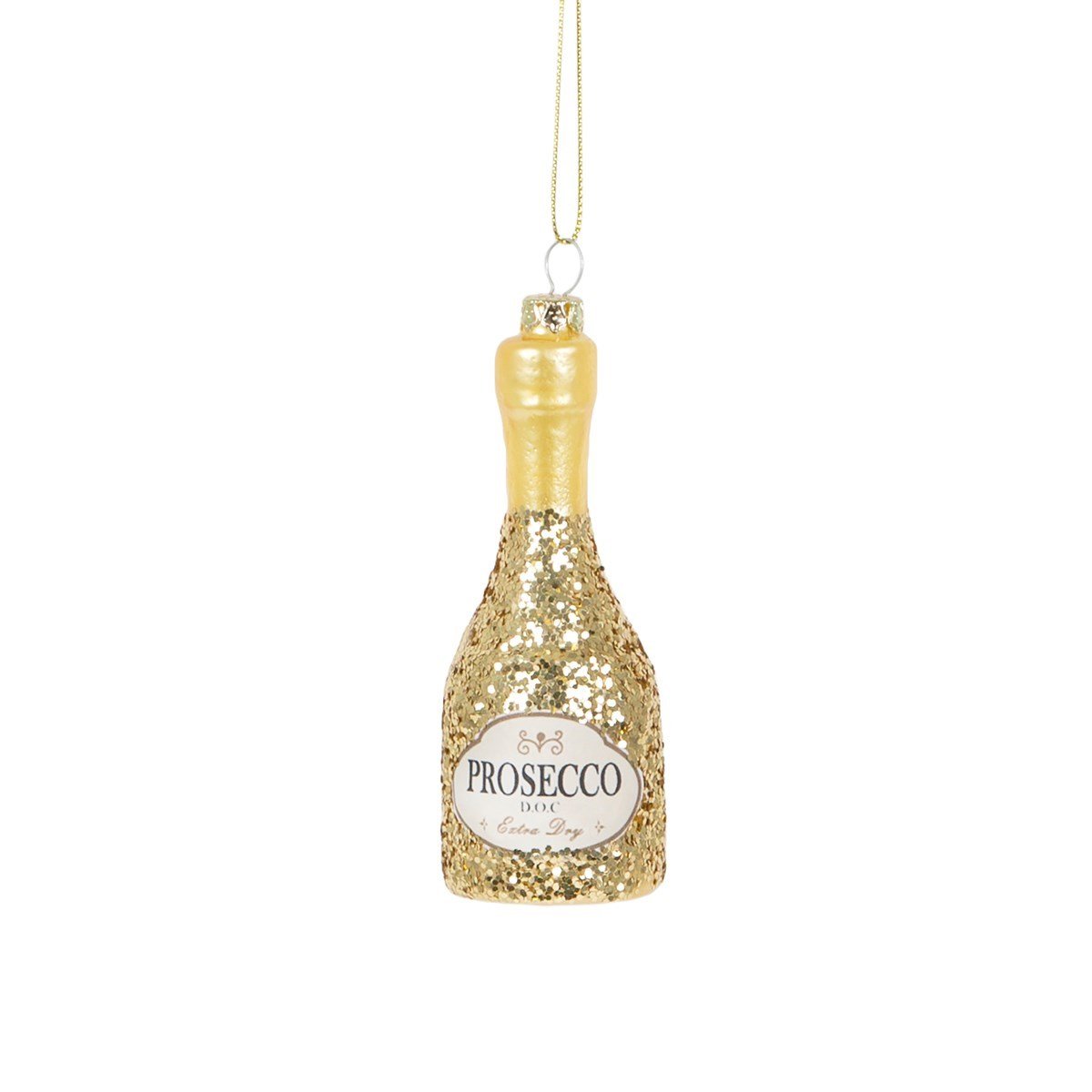 Lets Celebrate Glitter Prosecco Bottle Shaped Bauble - Angela Reed - Christmas Decorations