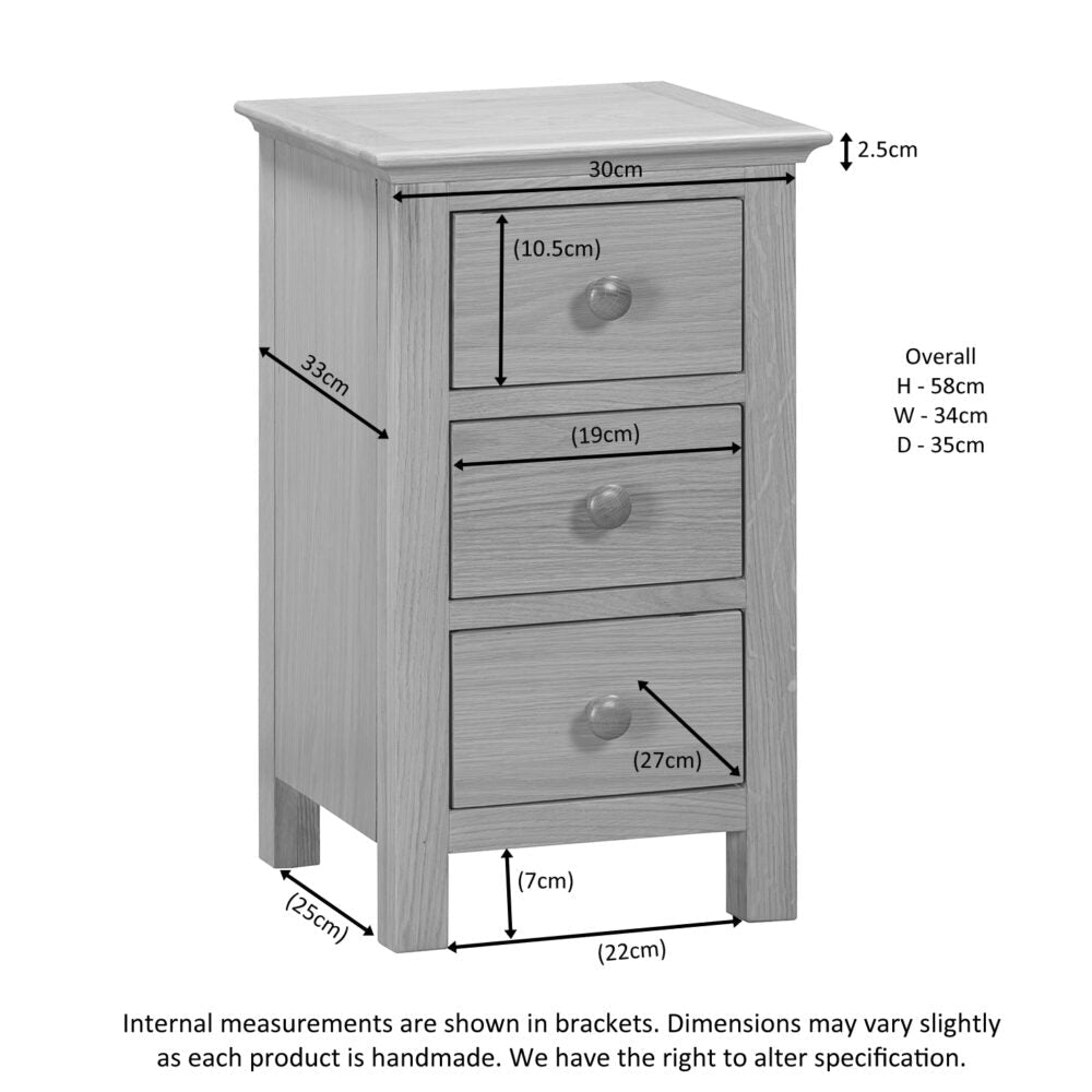 Malmo 3 Drawer Bedside