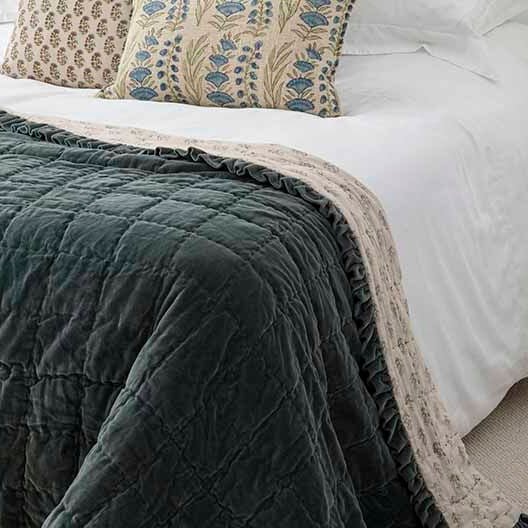 Matilda Velvet Ruffle Bedspread, Teal