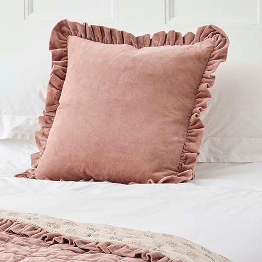 Matilda Velvet Ruffle Cushion, Rosewood