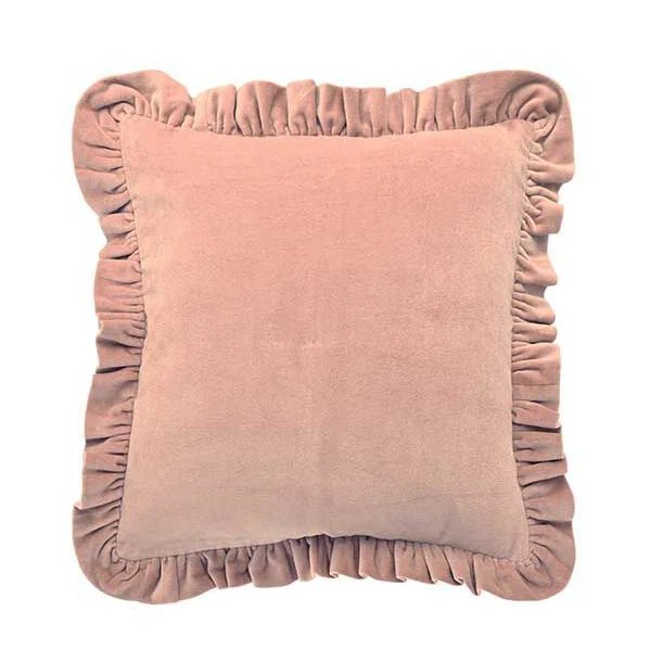 Matilda Velvet Ruffle Cushion, Rosewood