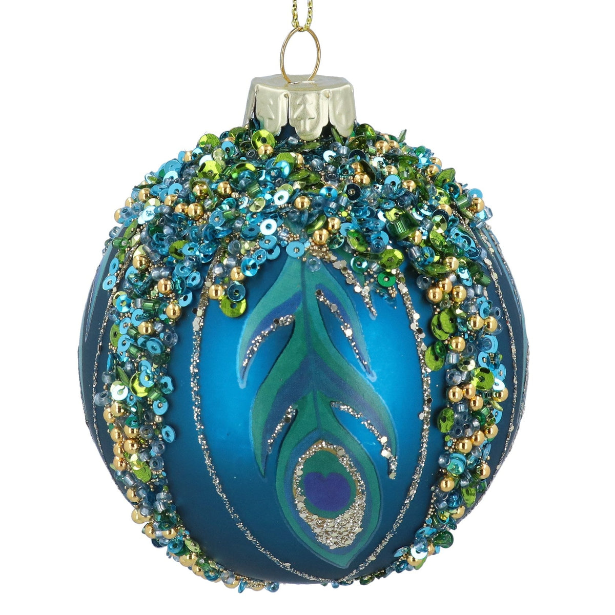 Matt Peacock Blue Feather Bauble - Angela Reed - Christmas Decorations