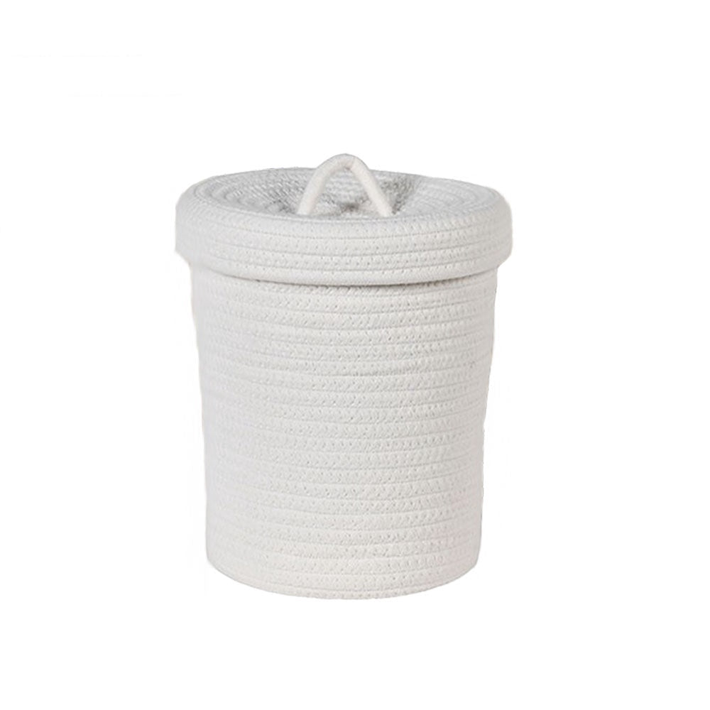 Medium White Cotton Rope Lidded Basket