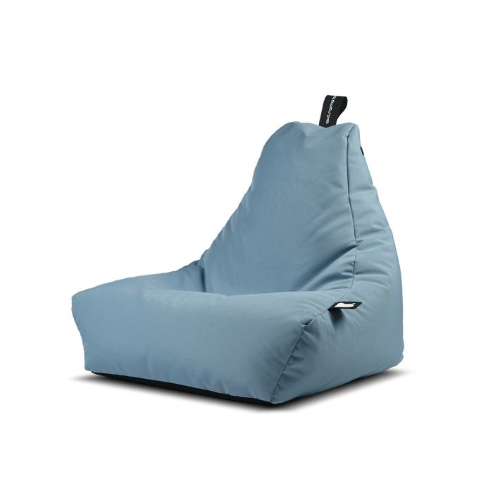 Light blue Mini Outdoor B-Bag bean bag chair with a tall back and portable grab handle