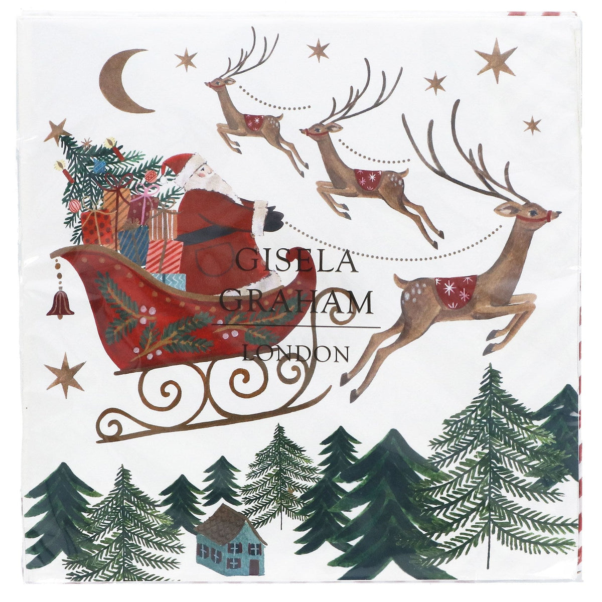 Napkins, Pack of 20 - Santa in Sleigh - Angela Reed - Christmas Decorations