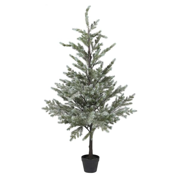 Noble Pine Tree 5ft faux Christmas tree with snow-dusted branches in a simple black pot
