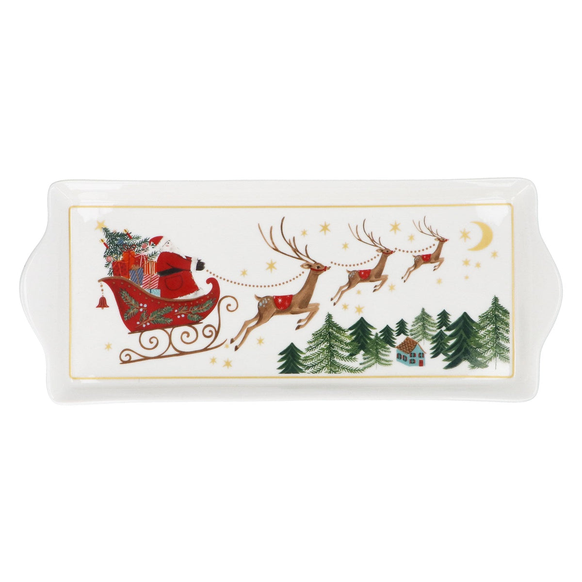 Nostalgia Sleigh Bone China Rectangular Plate - Angela Reed - Christmas Decorations