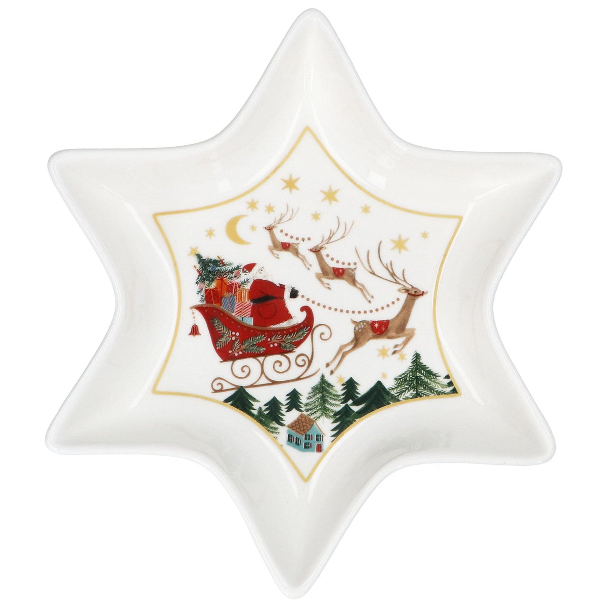 Nostalgia Sleigh Bone China Star Dish, 23cm - Angela Reed - Christmas Decorations