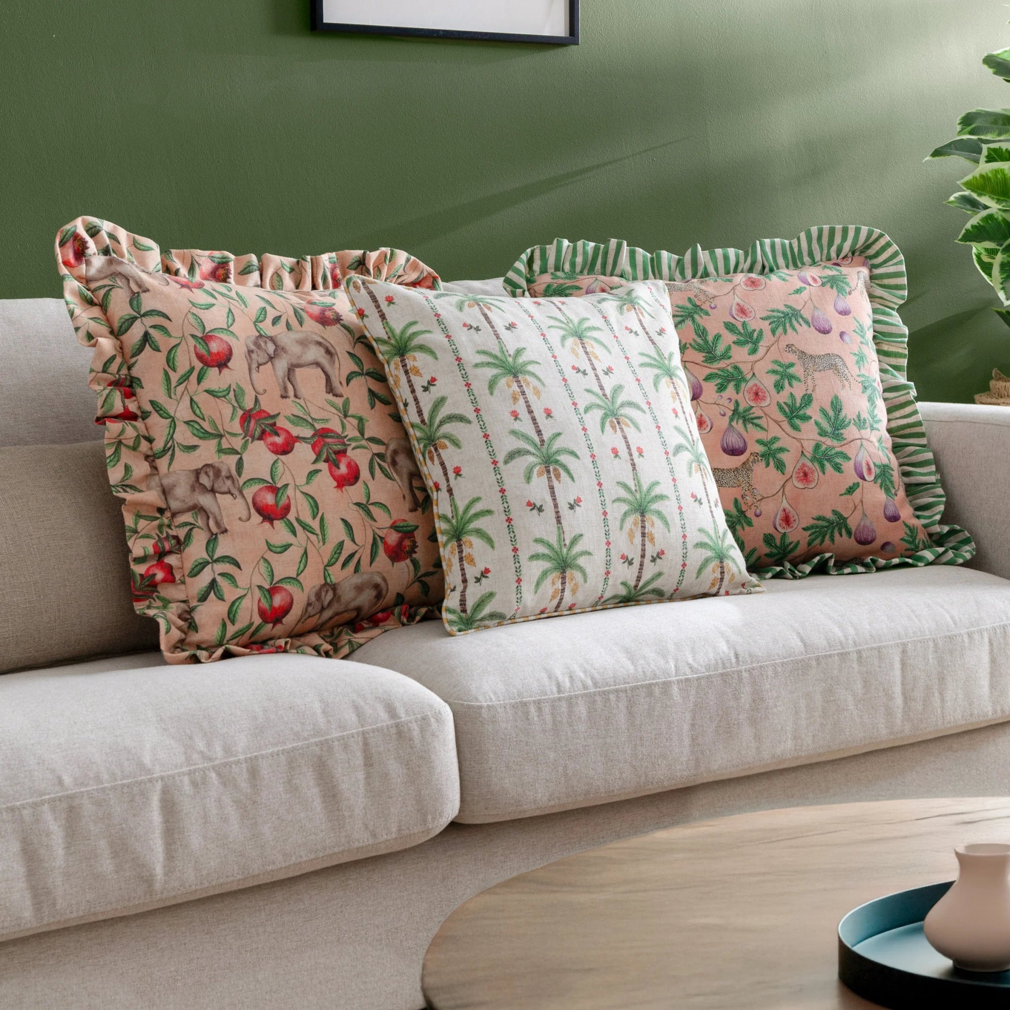 Okara Elephant Printed Ruffle Cushion