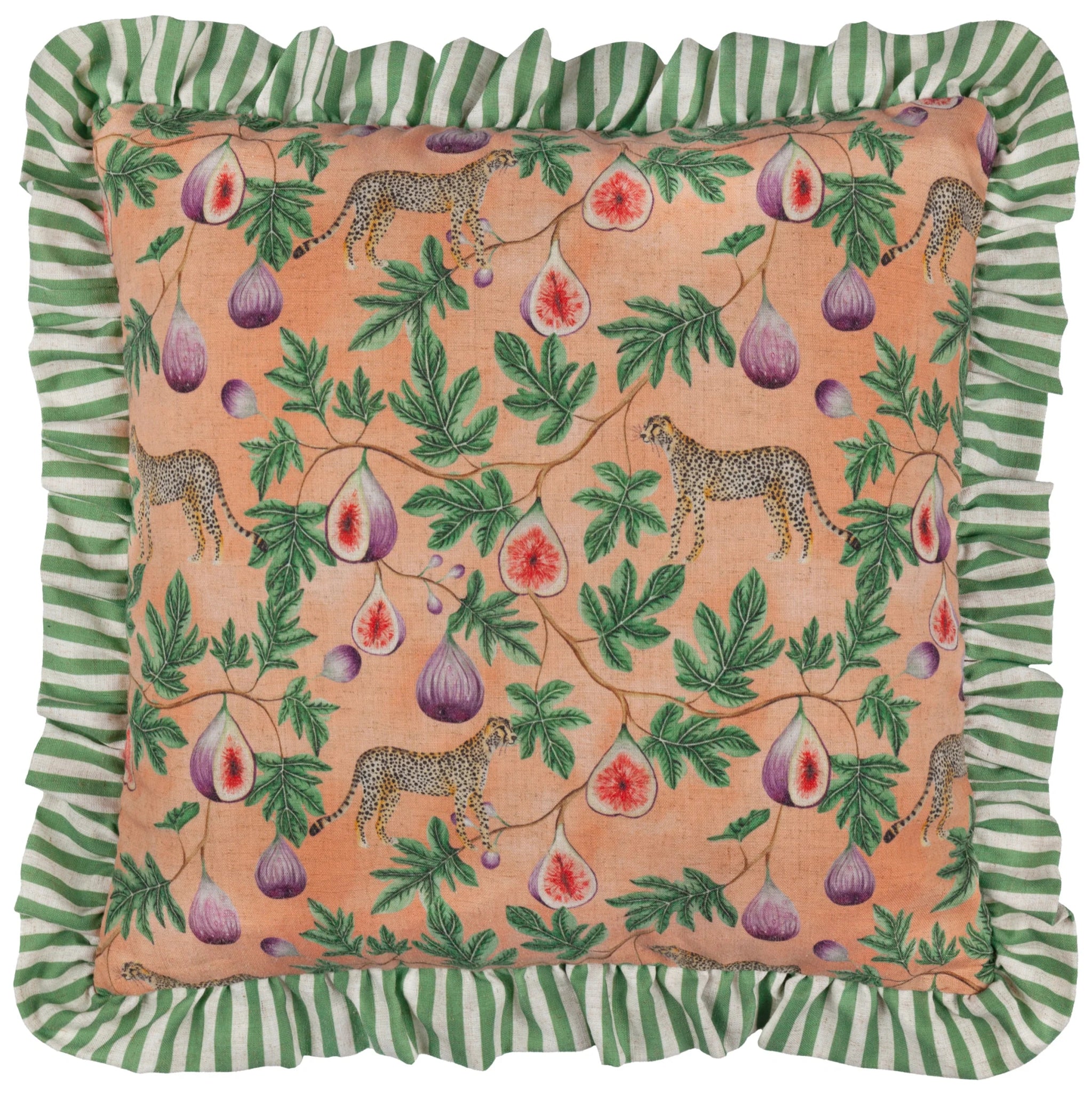 Okara Leopard And Fig Printed Ruffle Cushion