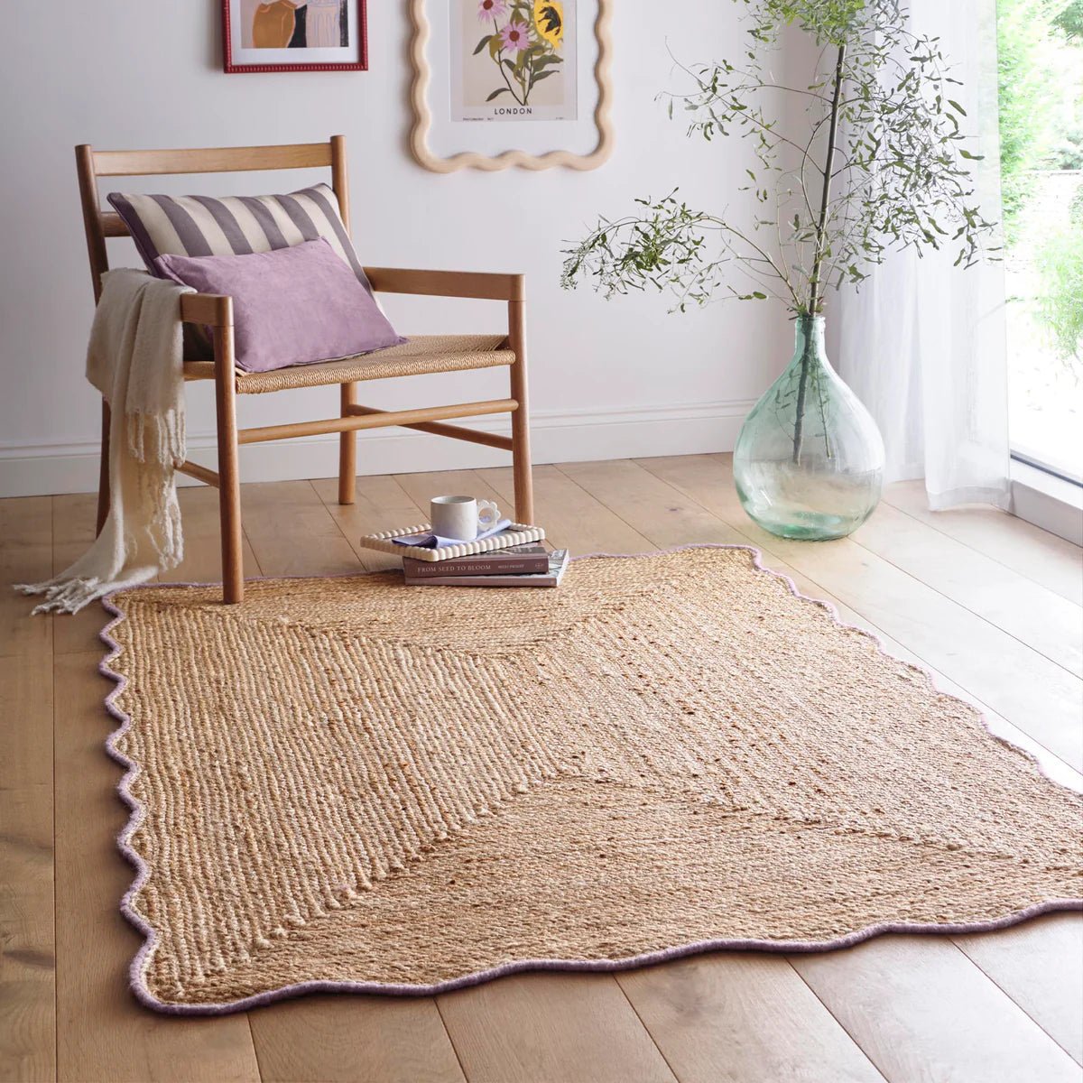 Origins Jute Scalloped Edge Rug, Lilac 120 x 170cm,160 x 230cm,67 x 200cm runner
