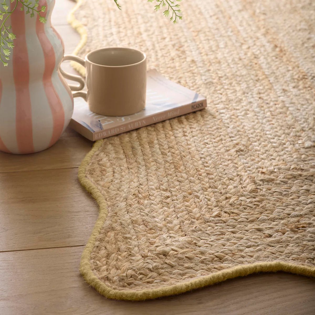 Origins Jute Scalloped Edge Rug, Yellow 120 x 170cm,160 x 230cm,67 x 200cm runner