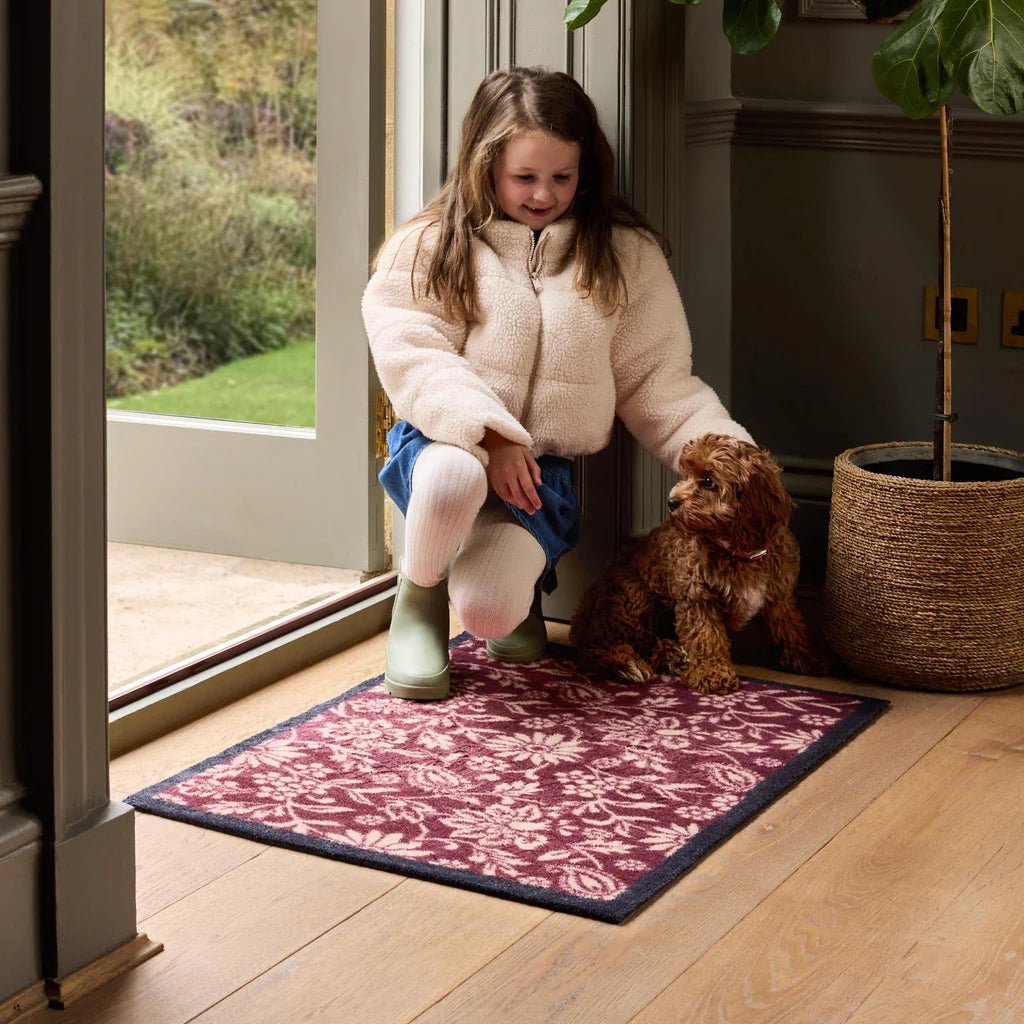Paisley Floral Burgundy Washable Doormat