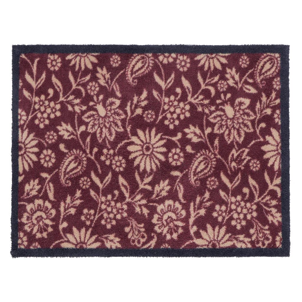 Paisley Floral Burgundy Washable Doormat