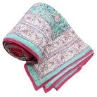 Pale Turquoise Floral Print Cotton Bedspread