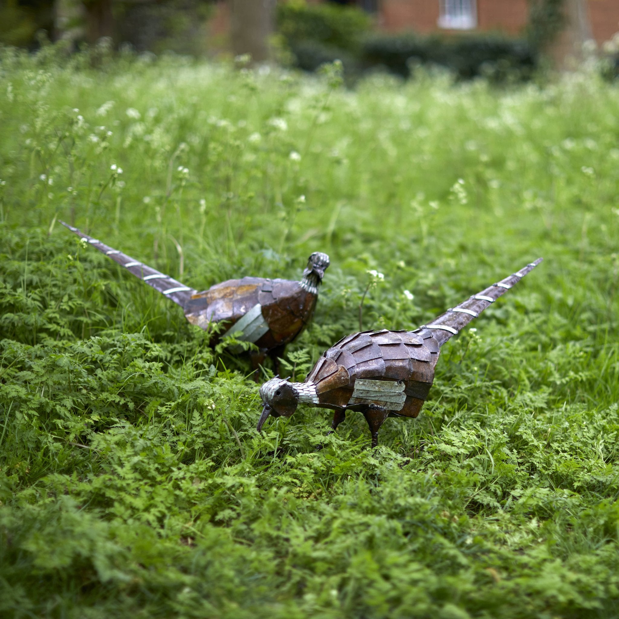 Pecking Pheasant Recycled Metal Sculpture