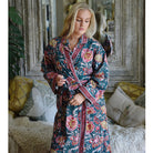 Pine Green and Red Block Print Dressing Gown