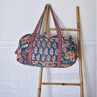 Pine Green, Red, Pink & Mustard Block Print Quilted Duffle Bag
