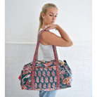Pine Green, Red, Pink & Mustard Block Print Quilted Duffle Bag