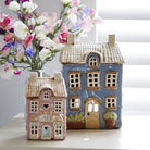 Pottery Tealight Tall Garden House, Blue