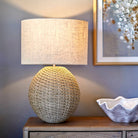 Rattan Orb Table Lamp with Linen Shade