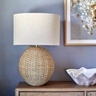 Rattan Orb Table Lamp with Linen Shade