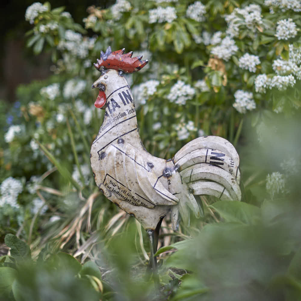Recycled Metal White Rooster