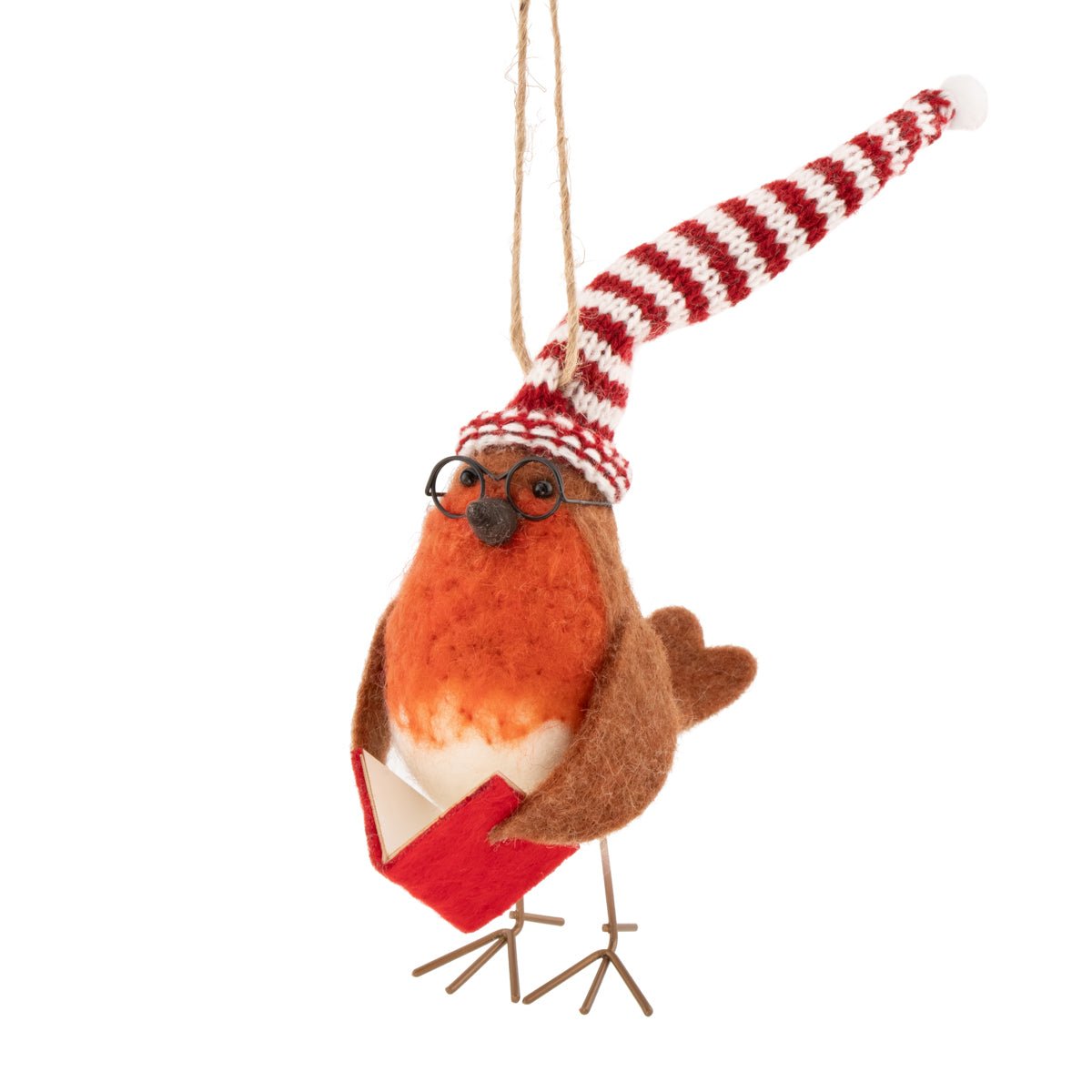 Robin Reading a Book Felt Decoration - Angela Reed - Christmas Decorations