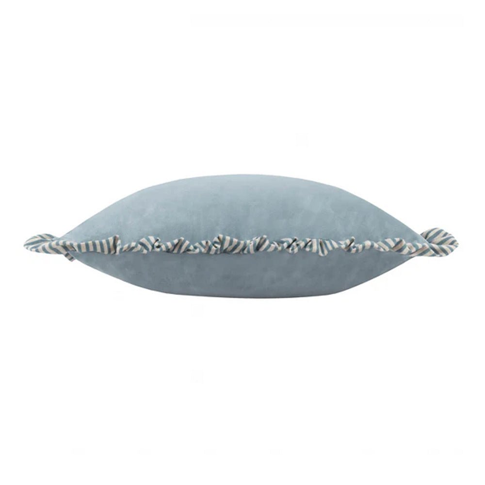Ruffled Matte Velvet Cushion in Blue