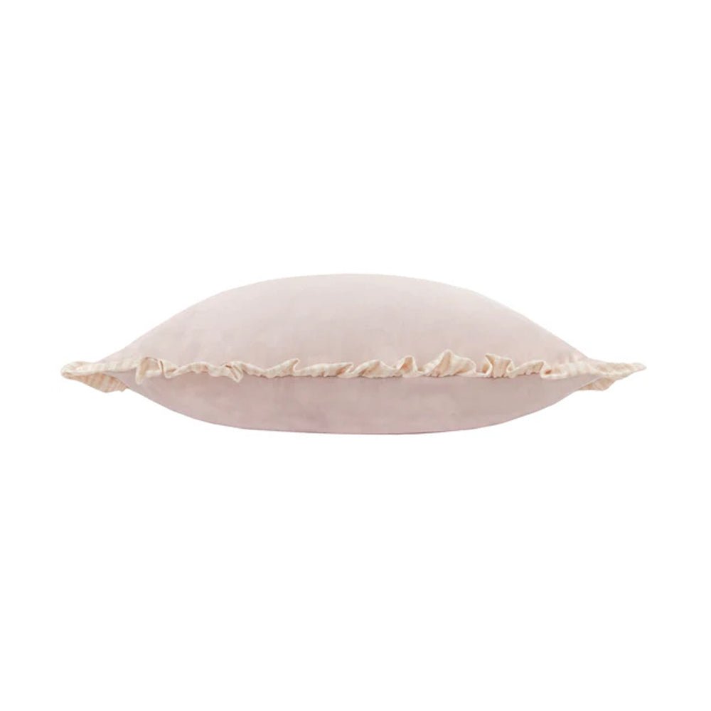 Ruffled Matte Velvet Cushion in Pink