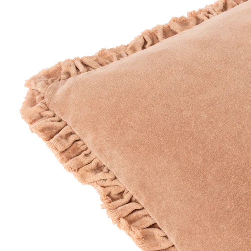 Ruffled Velvet Cushion in Cashew