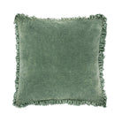 Ruffled Velvet Cushion in Moss Green