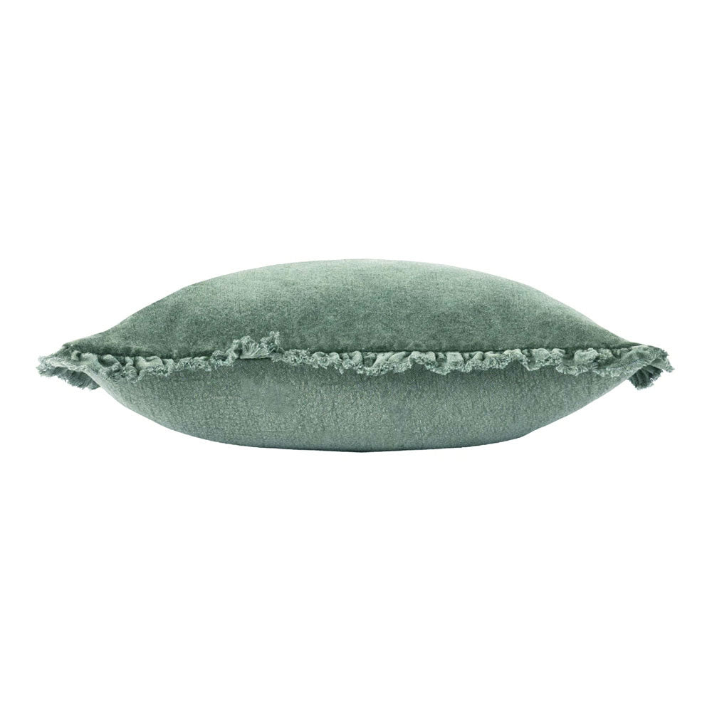 Ruffled Velvet Cushion in Moss Green